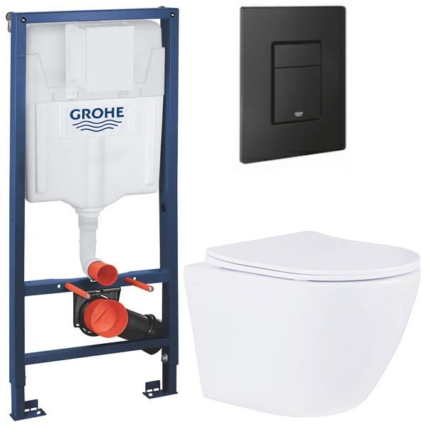 Комплект 5 в 1 инсталляция Grohe Solido 38811KF0 с унитазом Roxen Antares 530185-01 Rimless Soft Close
