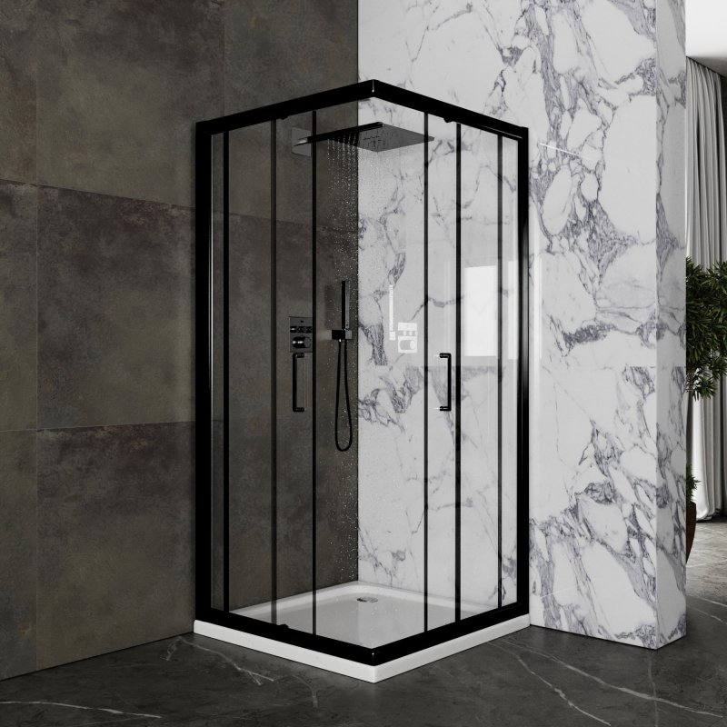 Душевой уголок Roxen Caspia 55060-90B  90x90  черный профиль прозрачное стекло