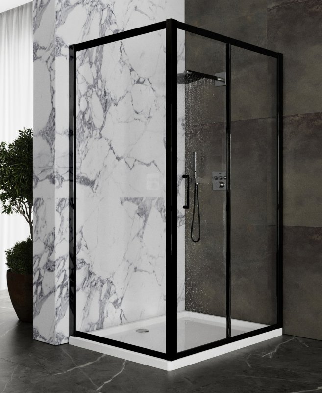 Душевой уголок Roxen Caspia 55060-100B  100x80 черный профиль прозрачное стекло