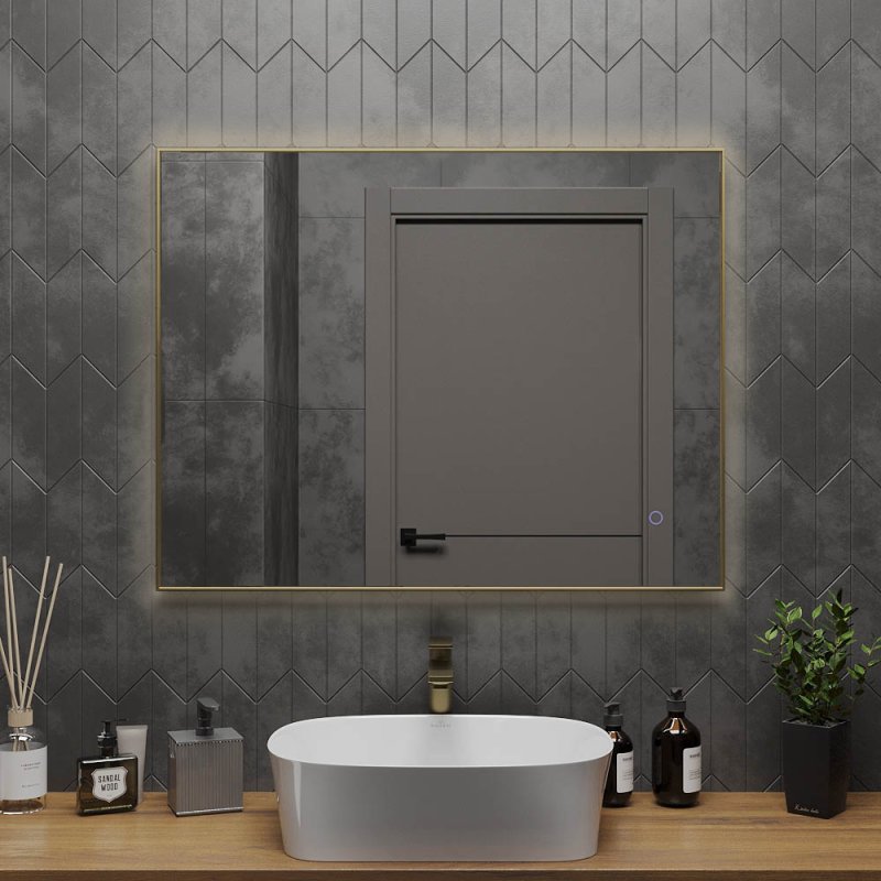 Зеркало Roxen Frida 510215-90 90x70 в металлическом профиле "брашированное золото" c LED подсветкой