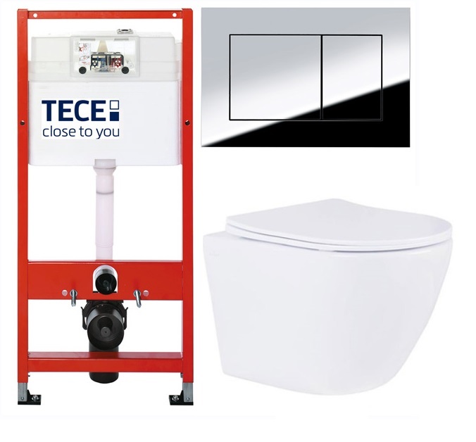 Комплект 6 в 1 инсталляция Tece 9400412 с унитазом Roxen Antares 530185-01 Rimless Soft Close