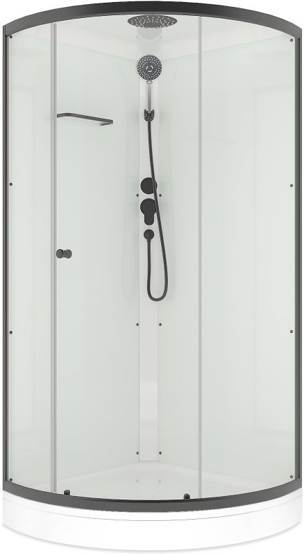 Душевая кабина Domani-Spa Simple 99 Black accents (DS01Sm99LWCl00.Gt-V1.2-Black)  90x90 прозрачное стекло / белые стенки / профиль графит с крышей