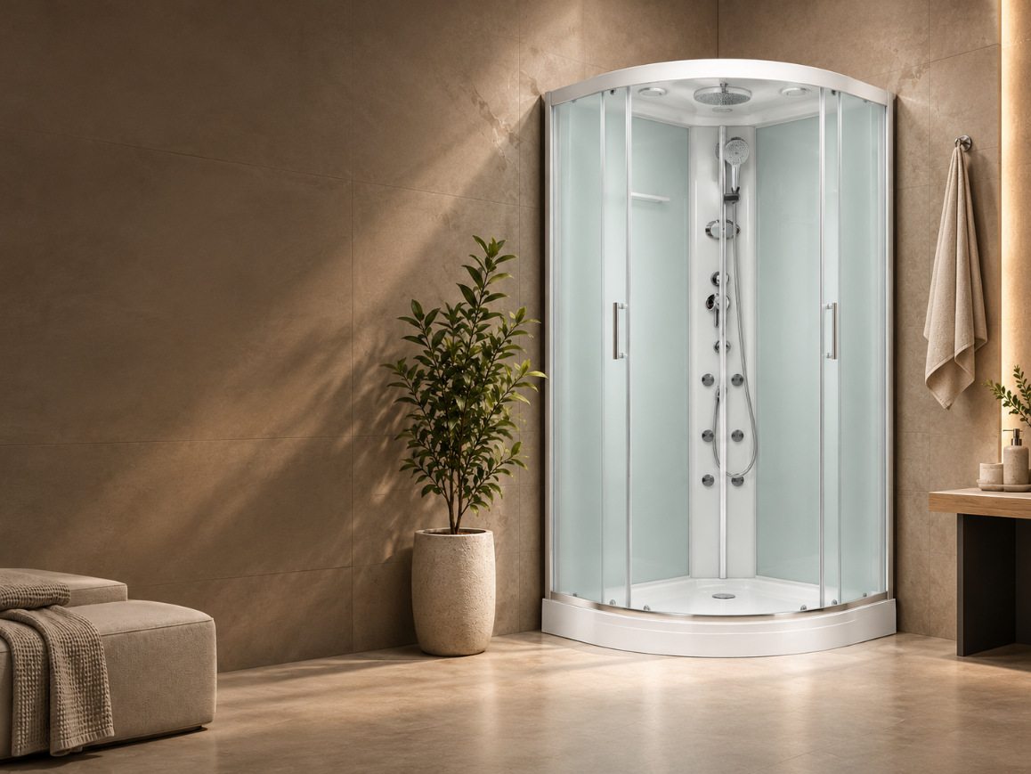 Душевая кабина Domani-Spa Delight 88 (DS01D88LWM10)  80x80 матовое стекло / белые стенки с крышей с гидромассажем
